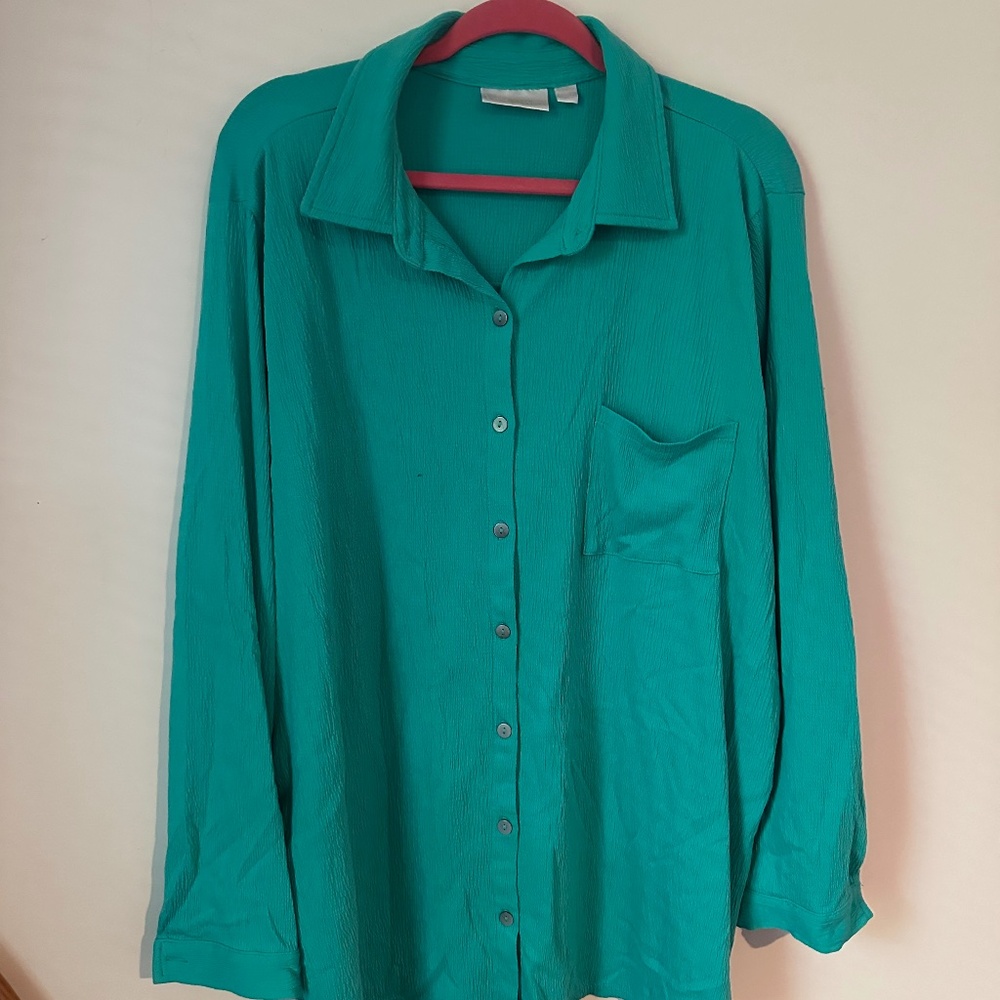 BELLE BY KIM GRAVEL BIG SHIRT GAUZE XL BLUE Green Teal